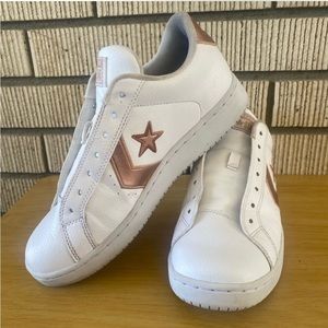 White & Rose Gold Converse All Stars: Gently worn tennis shoes
